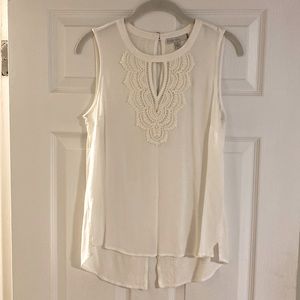 Pale Sky white lace front and back key hole neck tank